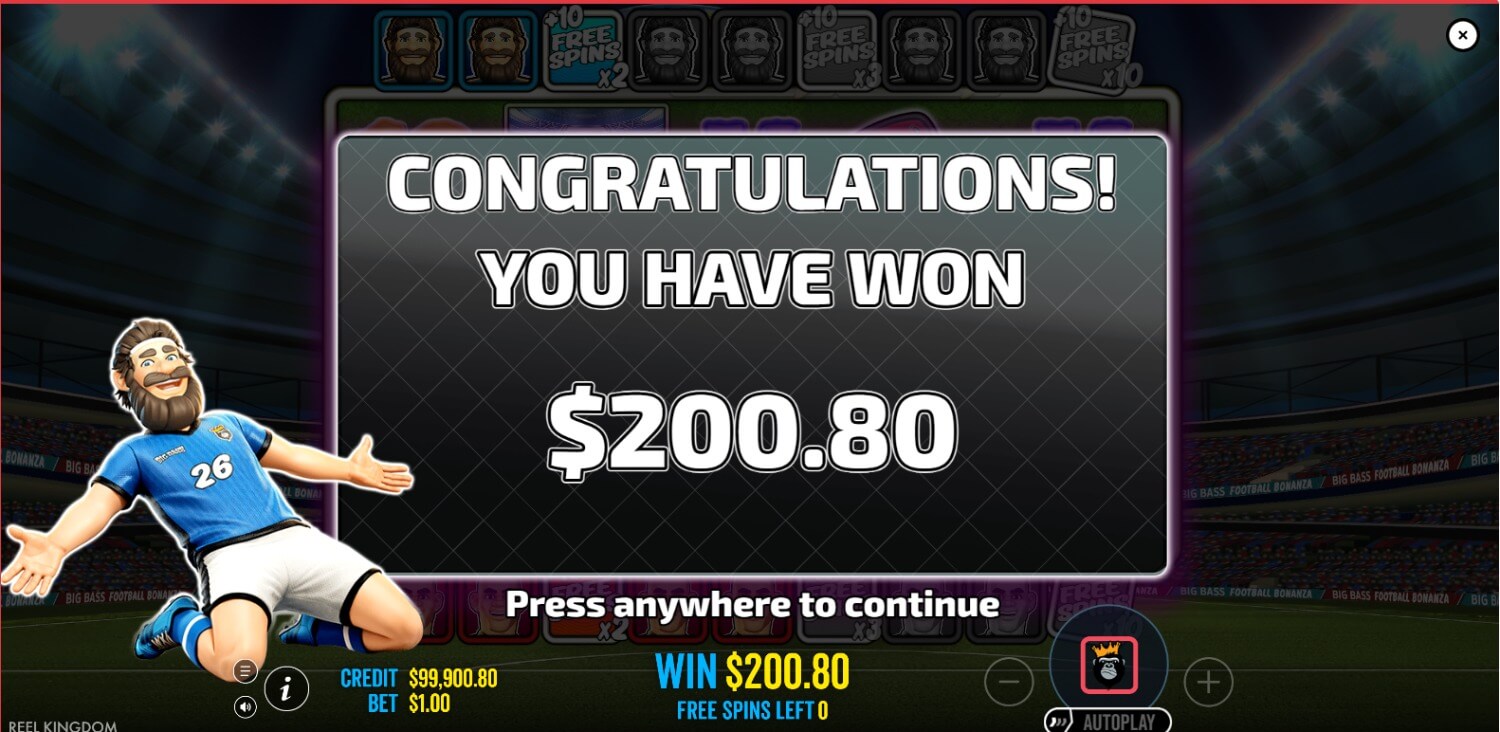 Big Bass Football Bonanza win screen